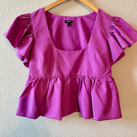 Express Square Neck Flutter Sleeve Shirt - Picture 1 of 5